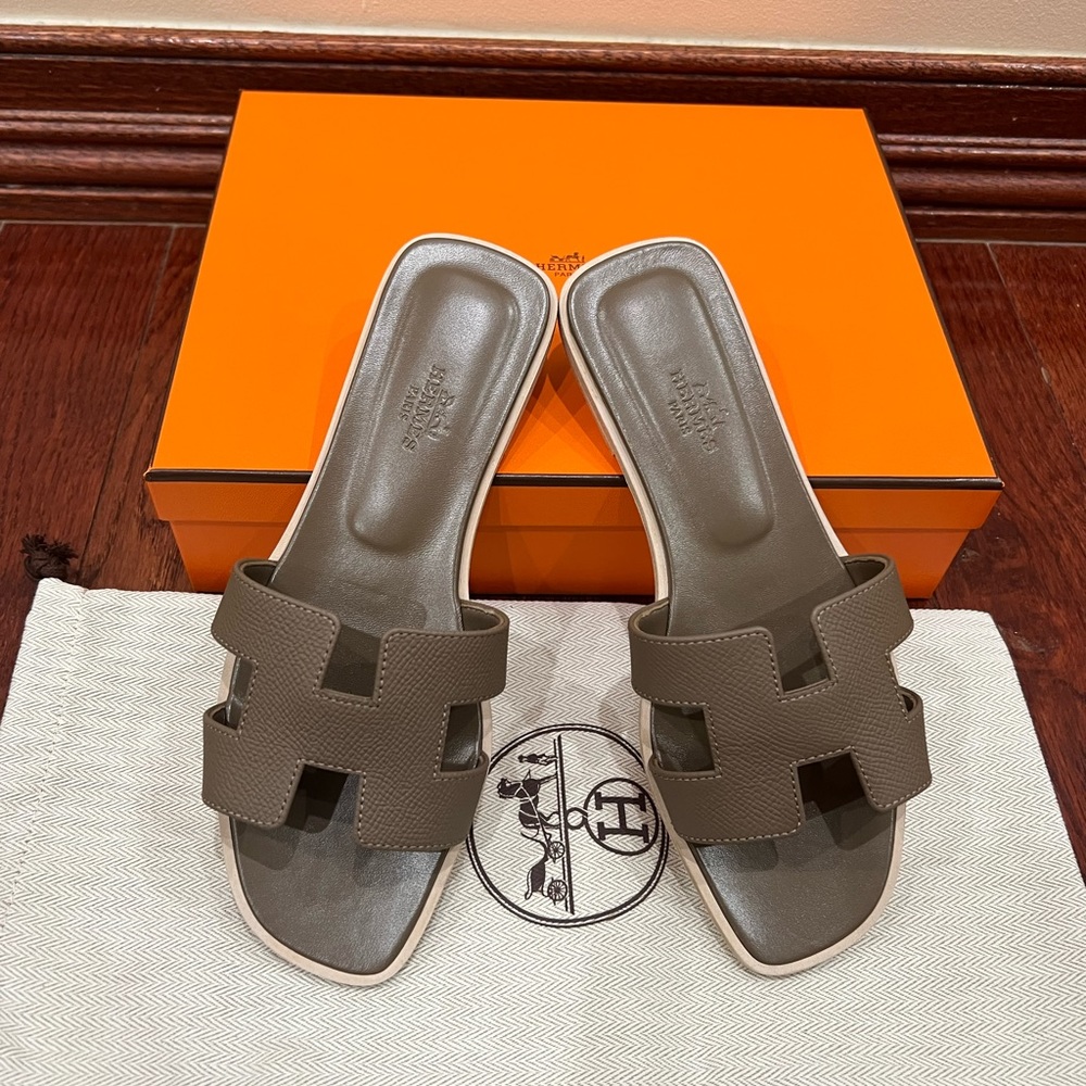 BNIB Hermes Oran Sandal in Epsom Calfskin Etoupe 36.5 - Picture 8 of 10